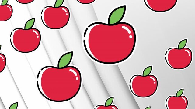 Animation of rows of red apples moving over white background