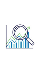 Obraz premium Magnifying glass analyzes rising business graph with increasing trend lines and bars symbolizing data analysis and growth