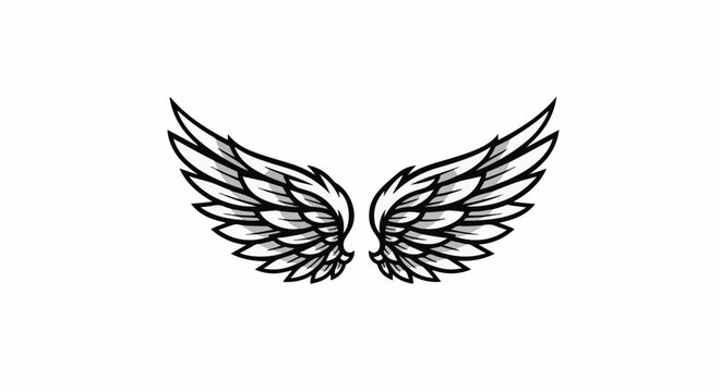 Stylized black and white feathered wing illustration on a white background