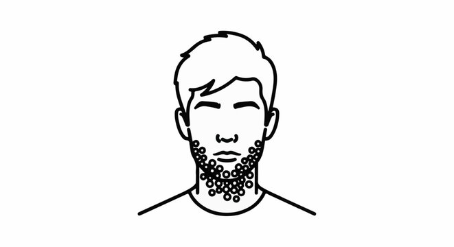 Stylized black and white outline of a male face with a full beard