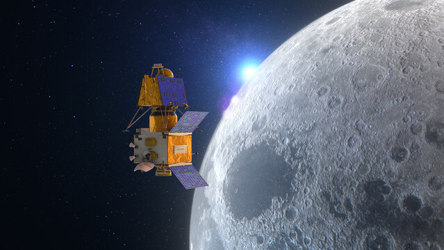 Orbiting lunar lander around the moon