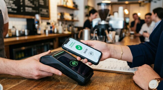 Cashless payment using smartphone close-up modern fintech lifestyle contactless transaction secure