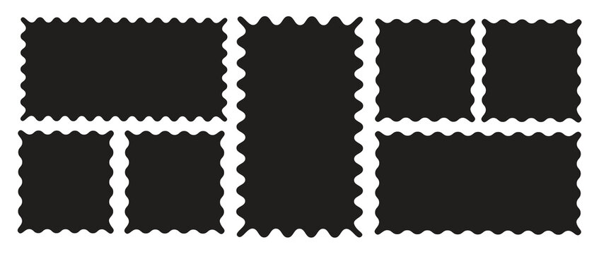  Rectangular zigzag curved box. Decorative banners and labels set on white background. zigzag frame, zigzag edge stickers, frames, shapes, zig zag 