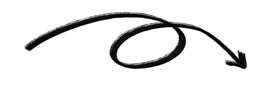 Black hand drawn swirly loop arrow pointing right