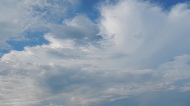 Clouds Cumulus velum and blue sky - natural sky background slowly moving. Topics: weather, cloudscape, meteorology, nature, air space, cloud types, altitude, atmosphere