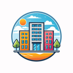 Naklejka premium Bright and Modern City Skyline Illustration with Urban Buildings and Sunny Day Landscape