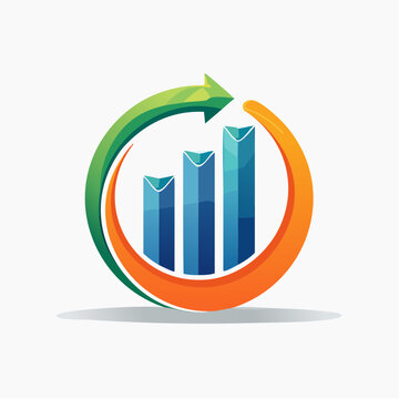 Modern graphic illustration symbolizing consistent business growth, market progress, and financial success with an upward trend chart and cyclical arrow
