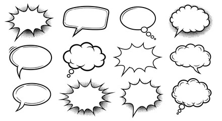 Fototapeta premium Comic style speech and thought bubbles set for creative designs