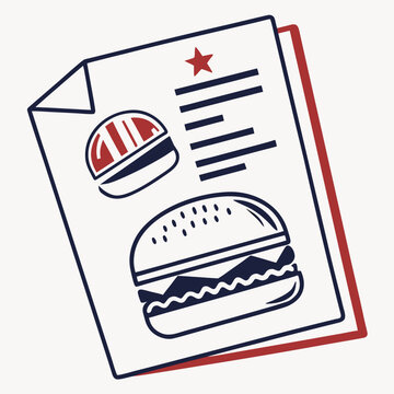 Document featuring two burger illustrations: a cross-section of a hamburger and a simplified bun with patty, alongside text and star icon