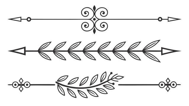 Decorative vintage borders and dividers with floral and arrow elements isolated on white background vector illustration