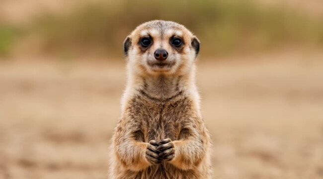 A curious meerkat stands alert, observing its surroundings with keen interest.