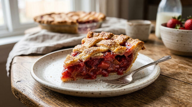 slice strawberry rhubarb pie 