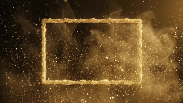 Golden dust explosion creating a shimmering frame against a dark background in three sequential stages