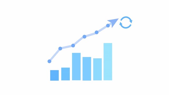 Animated growth chart with upward arrow and refresh symbol isolated on transparent background, ideal for overlay use, representing data sync, system updates, and performance improvement.