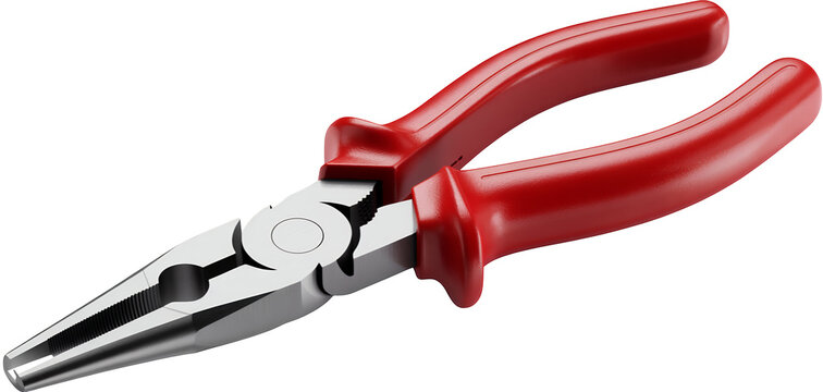 Red handled pliers with metal jaws handles isolated on a transparent background