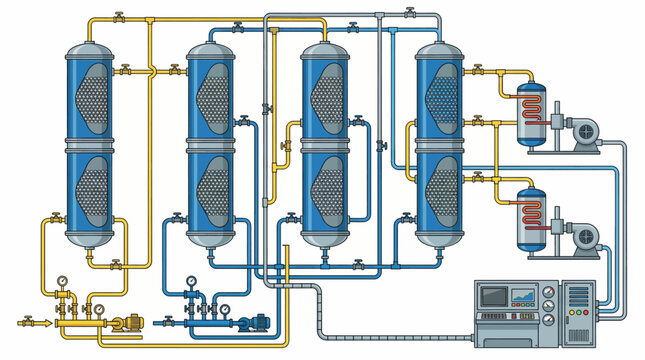 Industrial water filtration system diagram.