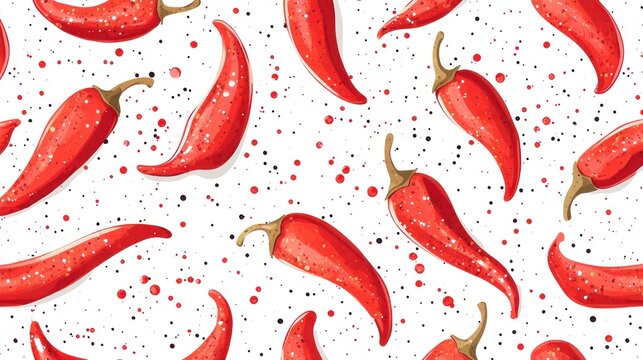 Red chili peppers seamless pattern, decorative background