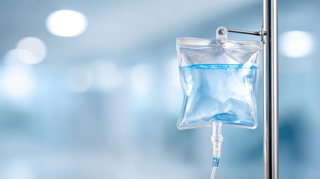 Sterile Saline Solution Bag for Intravenous Infusion in a Medical Setting