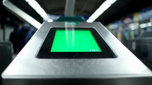 NFC Contactless Payment Terminal at Subway Entrance