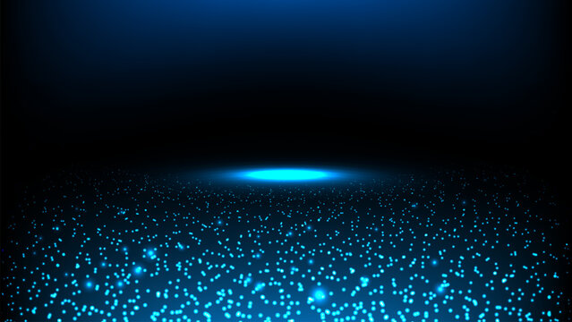 Glowing blue light hovers above field of scattered particles, creating futuristic and mysterious atmosphere