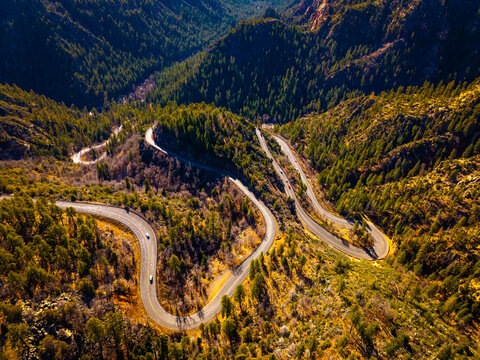 Aerial View of Switchbacks on Arizona State Route 89A in Oak Creek Canyon Arizona