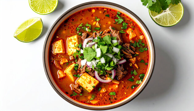 Mexican Menudo Soup on White Background