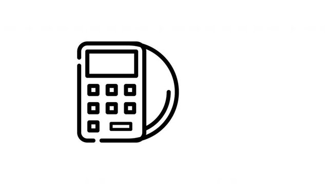 Black calculator icon with a handle, perfect for financial designs. Ideal for website, app, or graphic layouts needing a calculator symbol.
