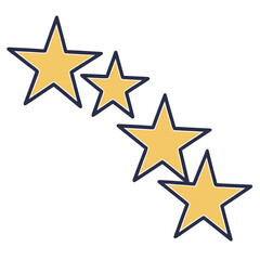 Fototapeta premium Diagonal arrangement of four golden yellow stars with dark blue outlines for rating system user interface design and feedback evaluation concepts