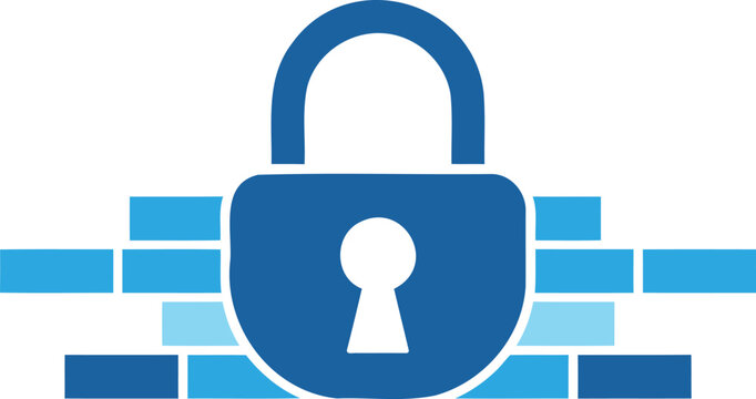 Blue padlock icon with keyhole and rectangular bricks background  security concept