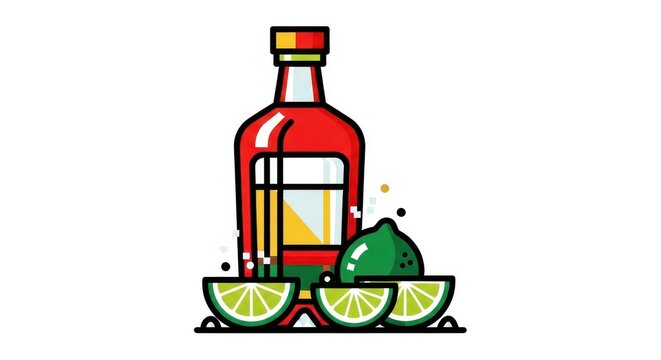 Illustration of a bottle with sliced lime and whole lime