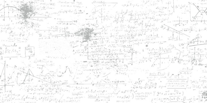 Scattered handwritten mathematical equations and scientific formulas on a textured white background mathematics