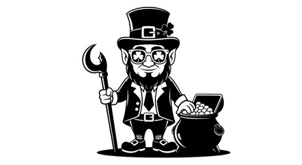 Leprechaun with pot of gold coins. © Quensha