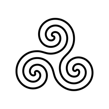 Ic&ocirc;ne vectorielle minimaliste repr&eacute;sentant un triskel breton, symbole celtique embl&eacute;matique de la Bretagne. Illustration noir et blanc style pictogramme