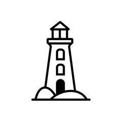 Icône vectorielle minimaliste représentant un phare breton, symbole du patrimoine maritime de la Bretagne. Illustration noir et blanc style pictogramme pour logo, tourisme et identité régionale. © Manon