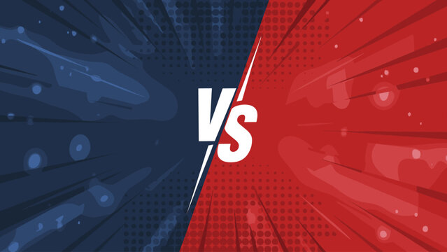Versus battle background with dynamic red and blue split screen and comic style