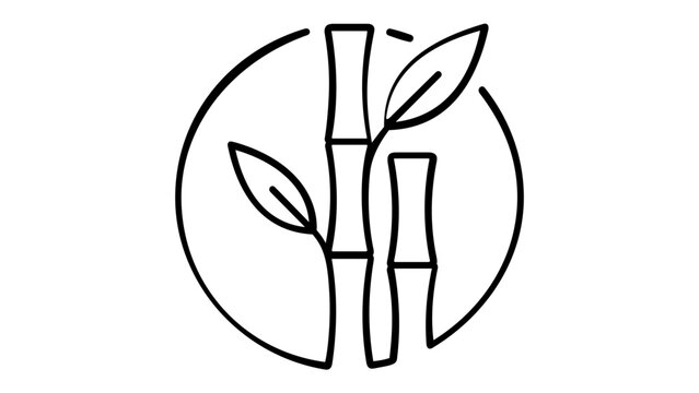 Minimalist vector icon illustration of a bamboo plant with segmented stalks and delicate leaves set within a circular frame, symbolizing sustainability, eco-friendly growth, and natural harmony.