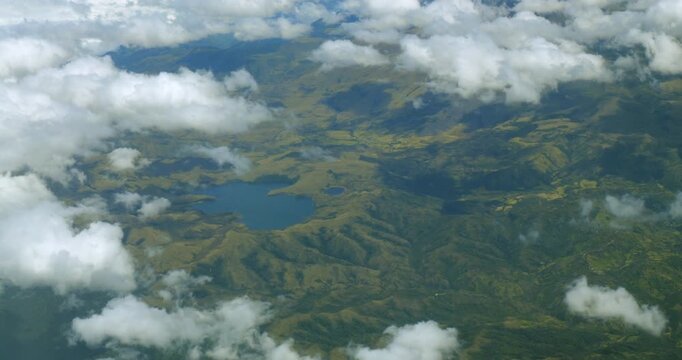 Aerial shot of an extremely remote and inaccessible  lake high in the Andes mountains in northern Ecuador