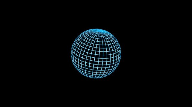 Rotating Blue Wireframe Globe on Black Background for Technology and Global Concepts blue globe 3D globe