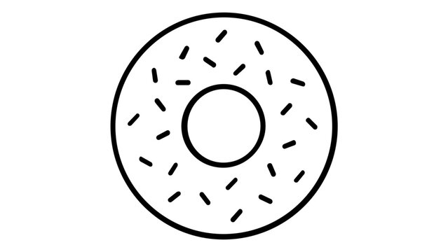 Minimalist black and white vector icon illustration of a delicious glazed donut with sprinkles, flat line art design for bakery, dessert, and food branding, scalable AI-generated graphic.