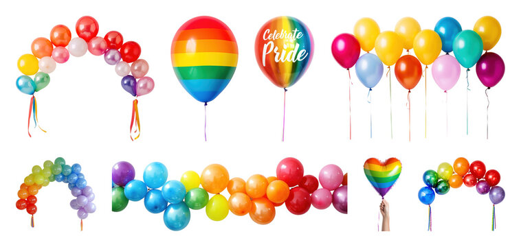 PNG Colorful balloons celebrating pride on transparent background