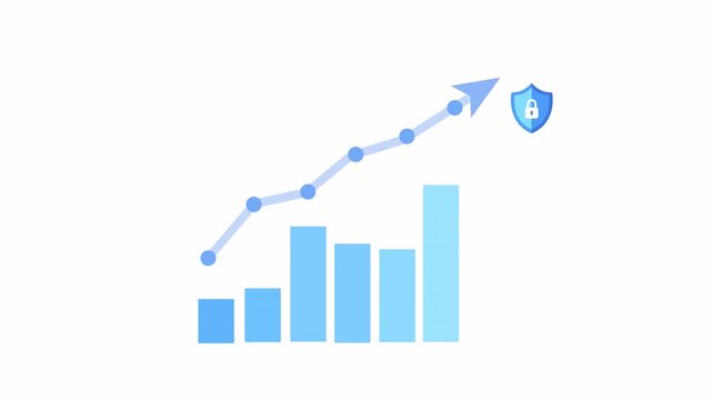 Animated strategy chart with rising arrow and shield symbol isolated on transparent background, perfect for overlay use, showing business planning and secure growth.