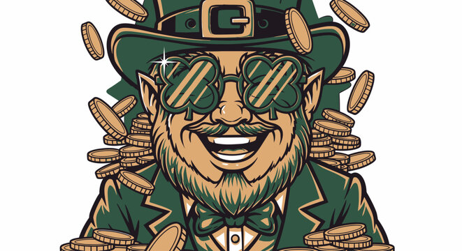Smiling Leprechaun Wearing Sunglasses Closeup.