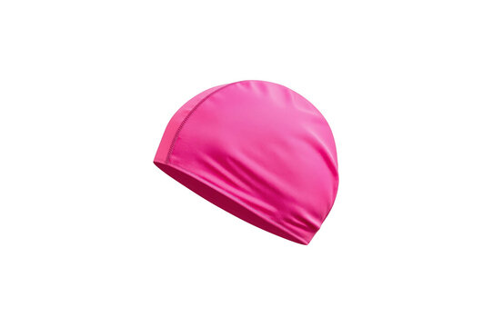Pink swimming cap made from fabric with transparent background