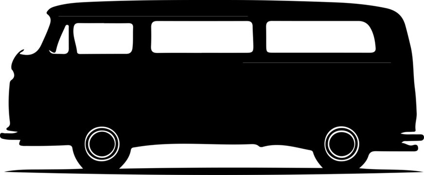 Silhouette of a classic retro van, an iconic vehicle of leisure and travel