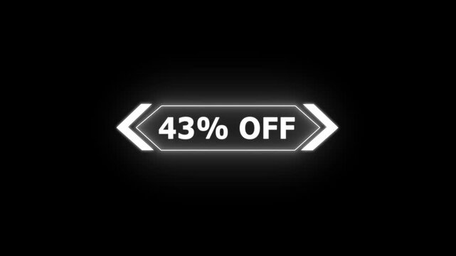Abstract 43 Percent Off Sale Discount Offer promotion savings deal ideal for e-commerce, advertising, and marketing campaigns. Neon Glowing Banner Animation on Sunburst Background Overlay Loop.