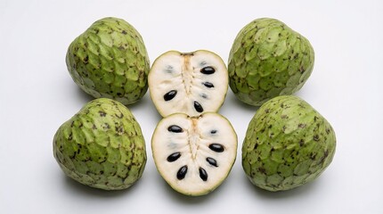 Obraz premium Fresh Tropical Custard Apple Group Annona Cherimola Healthy Organic Fruit Food Concept on Clean Background