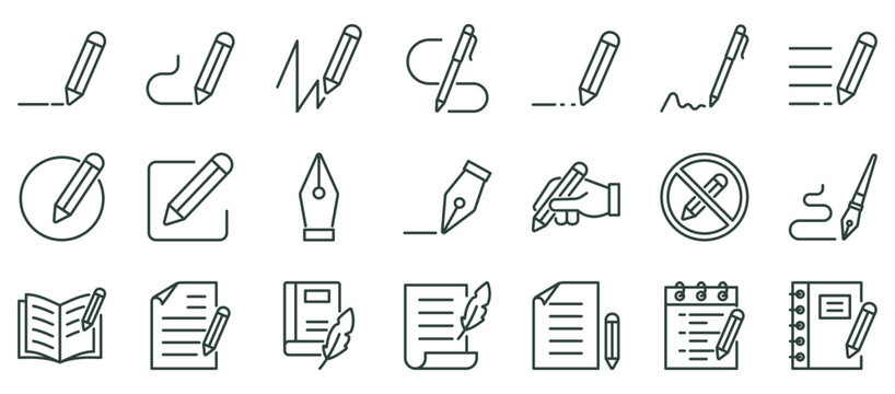 Writing icon collection set outline