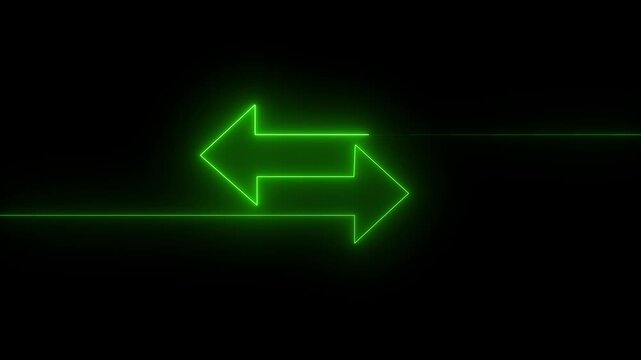 Glowing neon mask double arrow animation .neon double arrow animation. Flashing arrow shape symbol with glowing neon light running around the arrow symbol on a black background. Animation