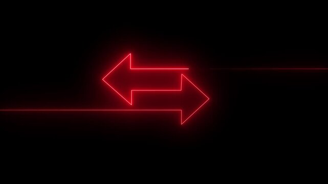 Glowing neon mask double arrow animation .neon double arrow animation. Flashing arrow shape symbol with glowing neon light running around the arrow symbol on a black background. Animation