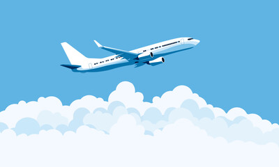 Obraz premium Minimalist airplane flying above fluffy clouds